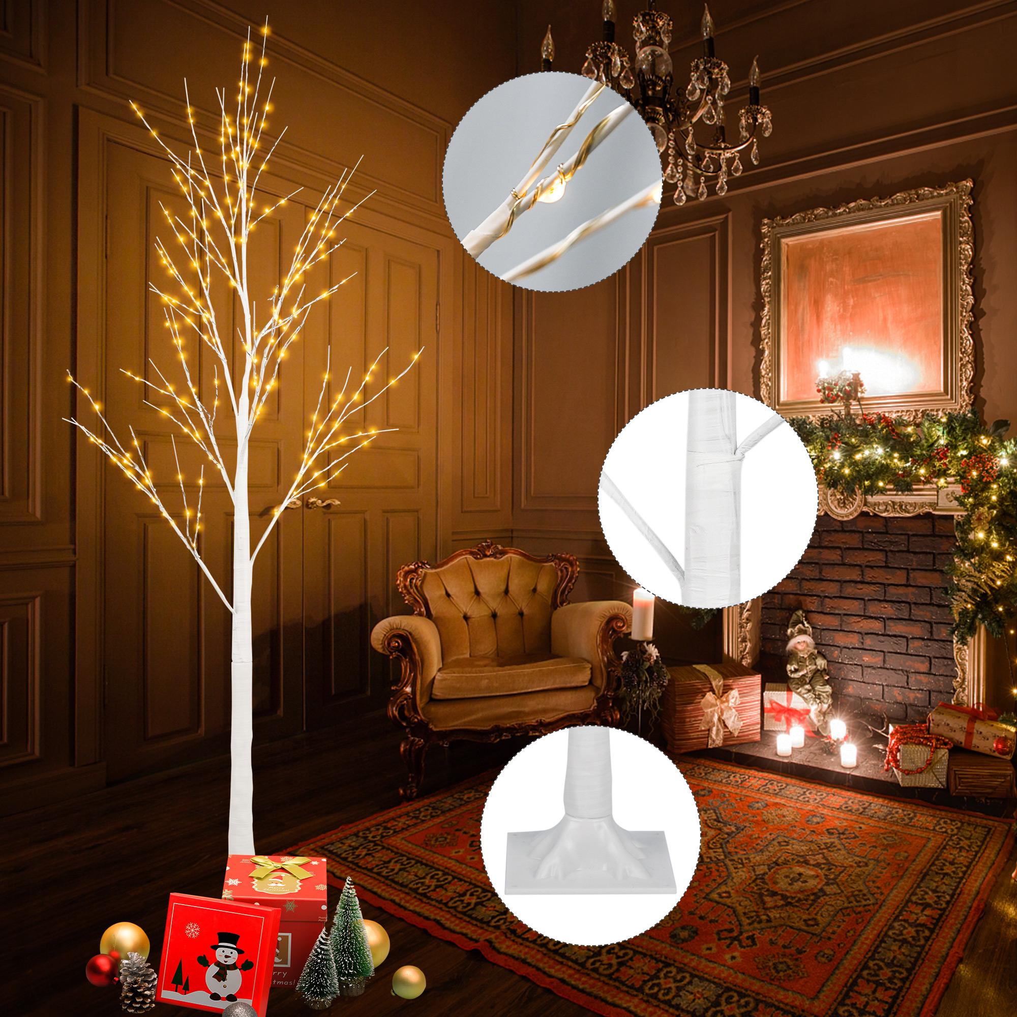 4ft, 5ft and 6ft Birch Tree, Set of 3, SYNGAR Birch Tree with Warm White LED Lights, for Christmas Decoration, Fits for Indoor Outdoor Garden Party Wedding, Lighted Christmas Tree for Home, D4006