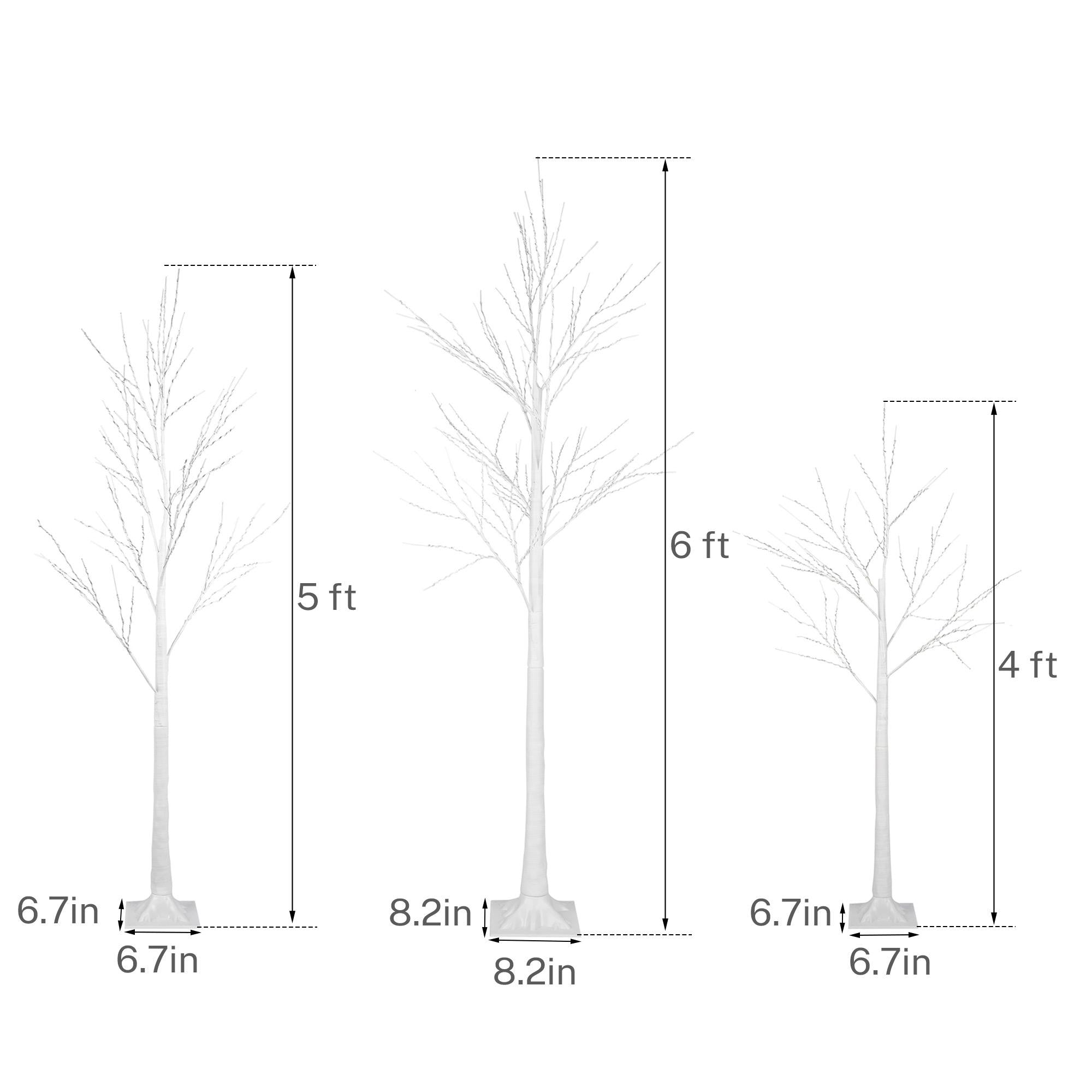 4ft, 5ft and 6ft Birch Tree, Set of 3, SYNGAR Birch Tree with Warm White LED Lights, for Christmas Decoration, Fits for Indoor Outdoor Garden Party Wedding, Lighted Christmas Tree for Home, D4006