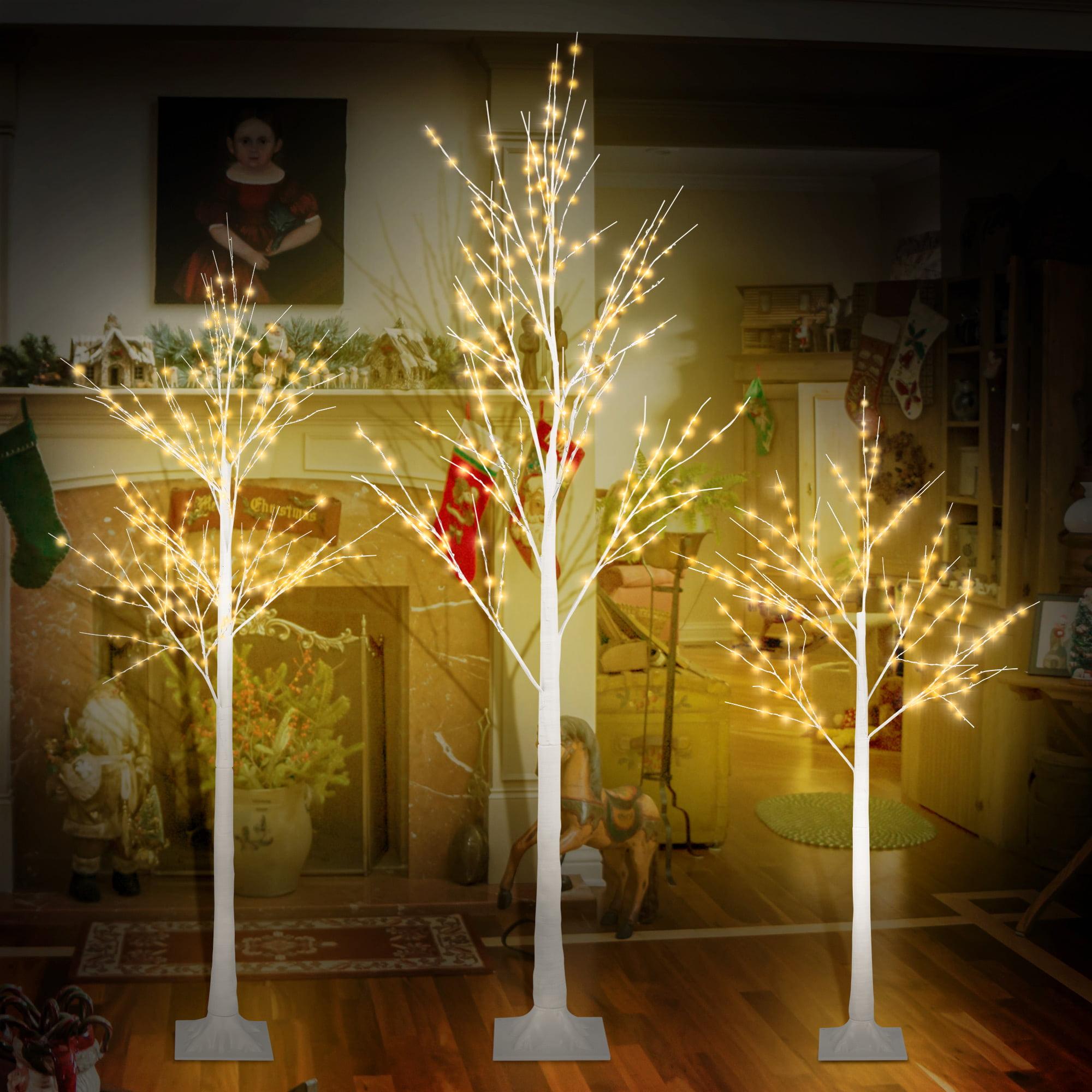 4ft, 5ft and 6ft Birch Tree, Set of 3, SYNGAR Birch Tree with Warm White LED Lights, for Christmas Decoration, Fits for Indoor Outdoor Garden Party Wedding, Lighted Christmas Tree for Home, D4006