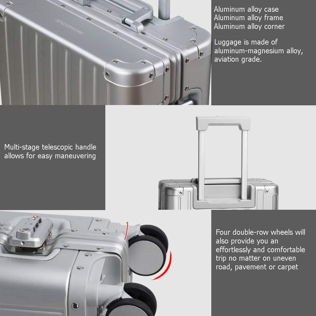 Luggage, Aluninum Hardside Suitcase With TSA Lock (Silver, 25 inch Check-In Medium)