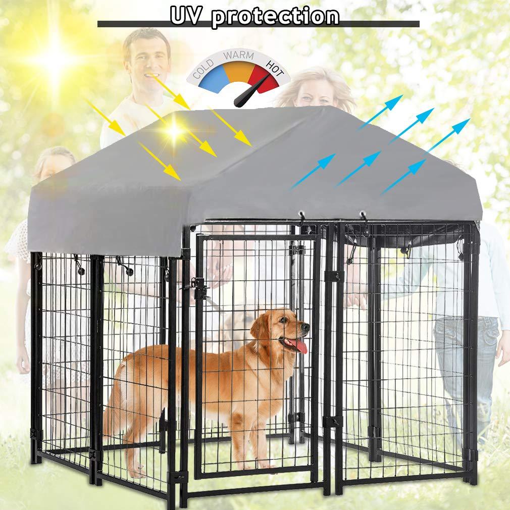 Welded Wire Dog Kennel Dog Crates CaLarMetal Heavy Duty Outdoor Indoor Pet Playpen with a Roof and Water-Resistant Cover Dog Enclosure for LarDog