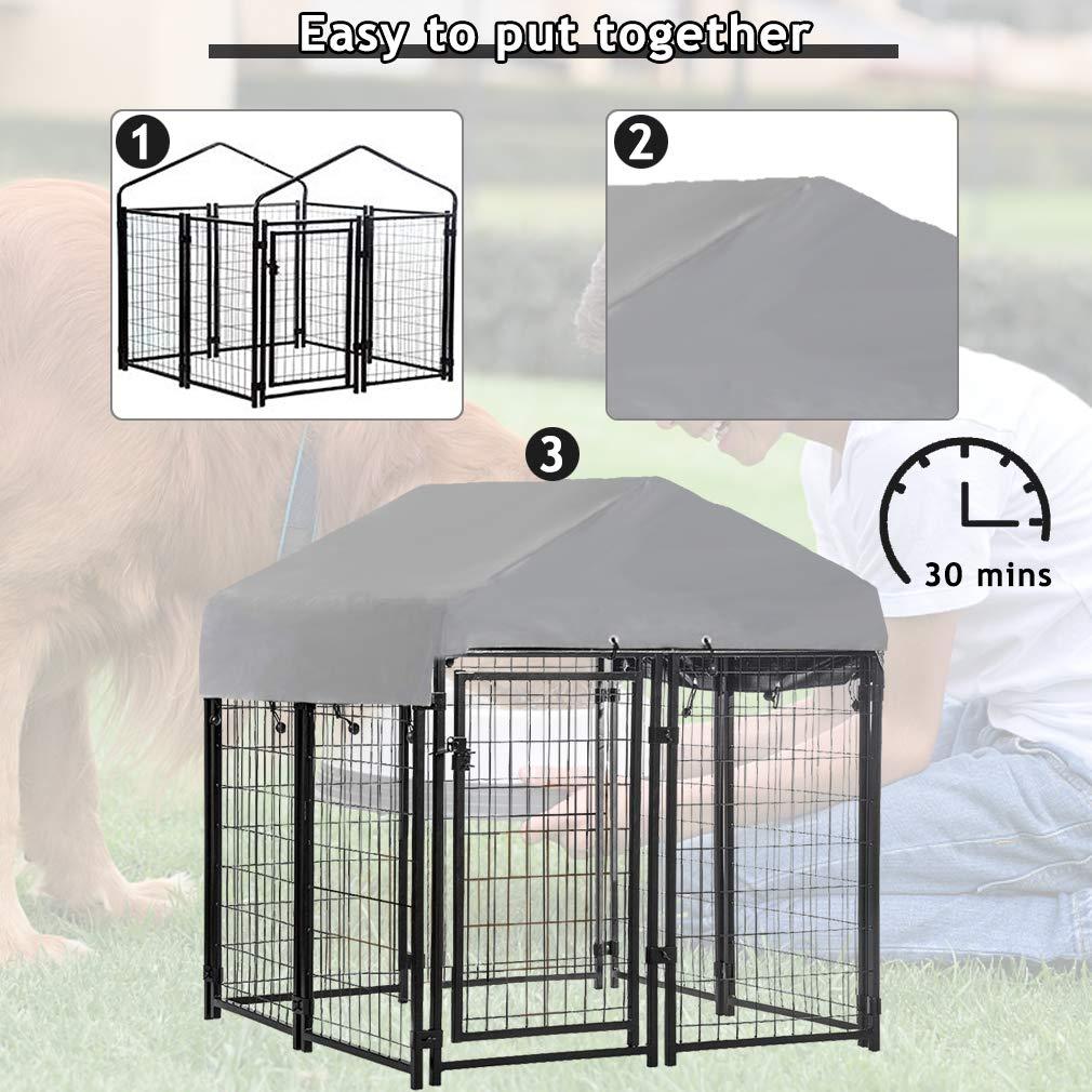 Welded Wire Dog Kennel Dog Crates CaLarMetal Heavy Duty Outdoor Indoor Pet Playpen with a Roof and Water-Resistant Cover Dog Enclosure for LarDog