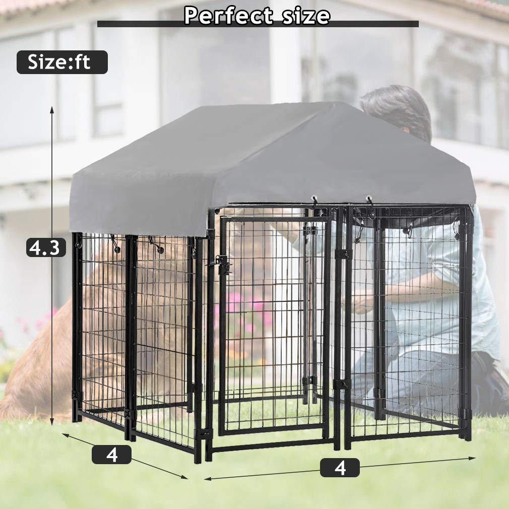 Welded Wire Dog Kennel Dog Crates CaLarMetal Heavy Duty Outdoor Indoor Pet Playpen with a Roof and Water-Resistant Cover Dog Enclosure for LarDog