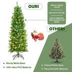 5Ft/6Ft/7Ft Pre-lit Artificial Pencil Christmas Tree Hinged Fir PVC Tree /150/250/350 LED Lights