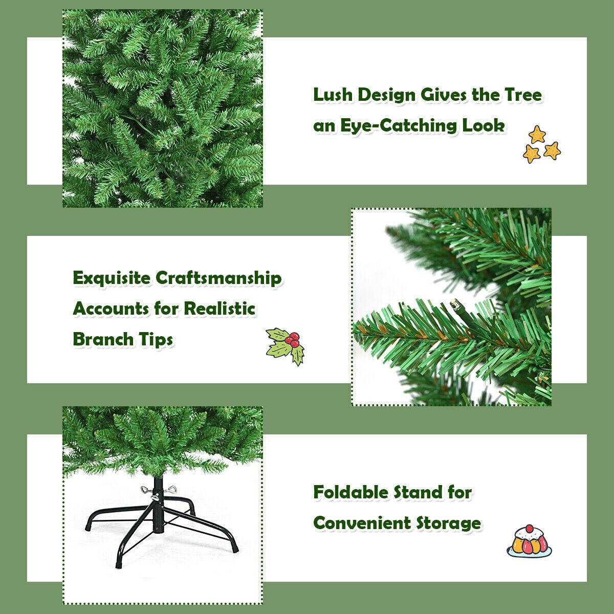 5Ft/6Ft/7Ft Pre-lit Artificial Pencil Christmas Tree Hinged Fir PVC Tree /150/250/350 LED Lights