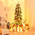 5Ft/6Ft/7Ft Pre-lit Artificial Pencil Christmas Tree Hinged Fir PVC Tree /150/250/350 LED Lights