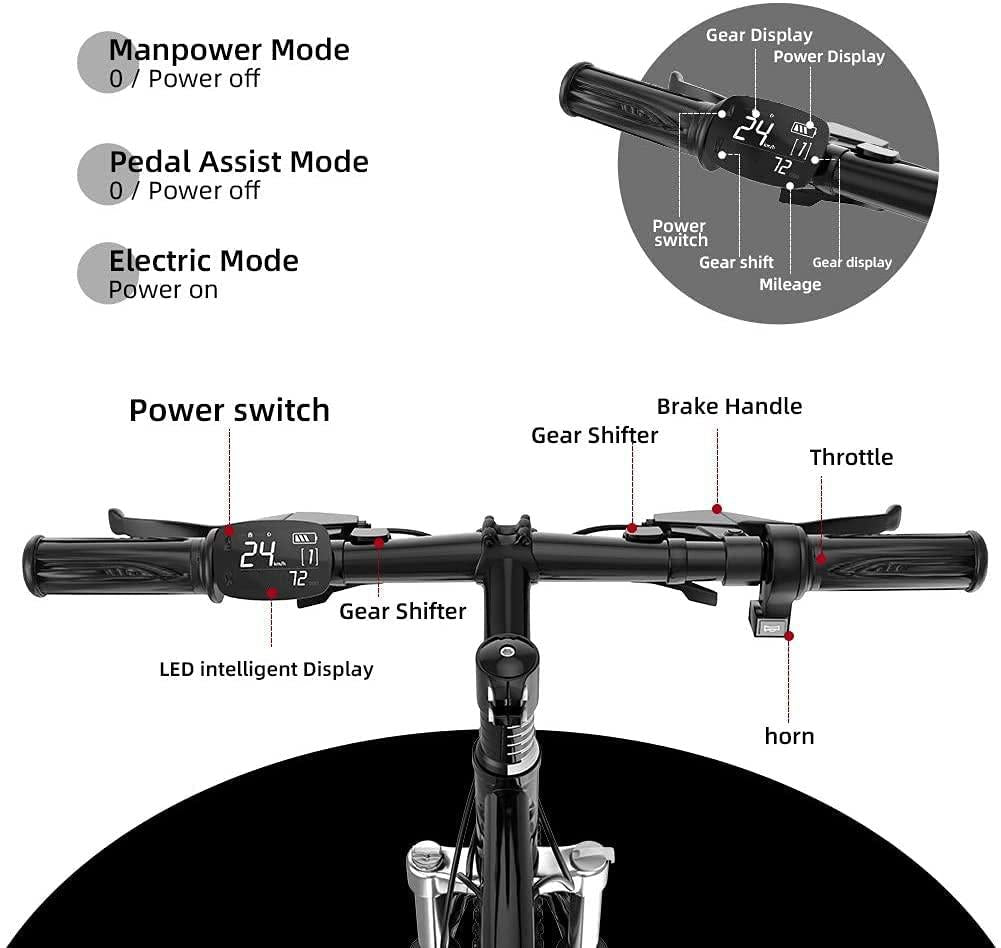 Electric Bike for Adults 48V 400W 25Mph Brushless Motor 27 Speed Lithium Battery 26" Tire Bike Mountain Ebike Commuter Bike