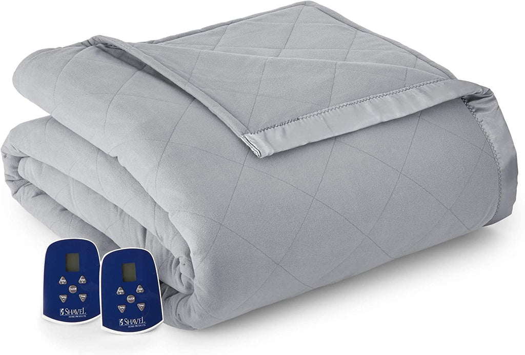 Thermee Micro Flannel King-Size Electric Heated Blanket, Machine Wash &amp; Dry, Timer &amp; Safety Shutoff, 108Lx90W, Slate Grey