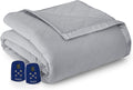 Thermee Micro Flannel King-Size Electric Heated Blanket, Machine Wash &amp; Dry, Timer &amp; Safety Shutoff, 108Lx90W, Slate Grey