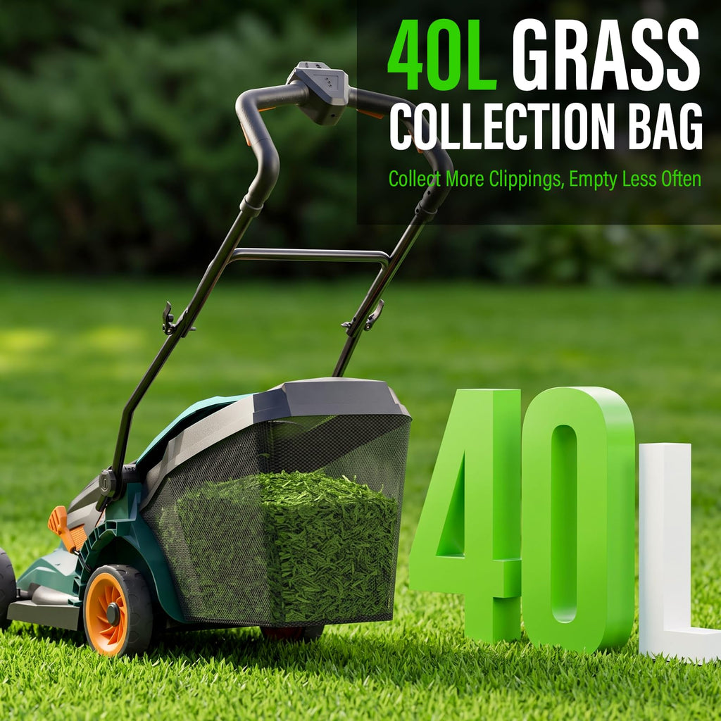 40V Cordless Lawn Mower, 16-Inch Brushless Electric Push Mower with 4.0Ah Battery, Low/High Speed Control, 5-Position Height Adjustment, 40L Grass Bag, Lightweight Mower for Yard/Lawn