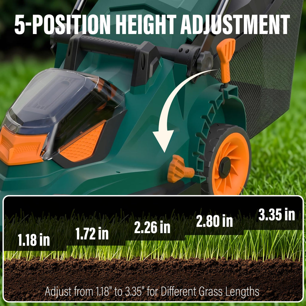 40V Cordless Lawn Mower, 16-Inch Brushless Electric Push Mower with 4.0Ah Battery, Low/High Speed Control, 5-Position Height Adjustment, 40L Grass Bag, Lightweight Mower for Yard/Lawn
