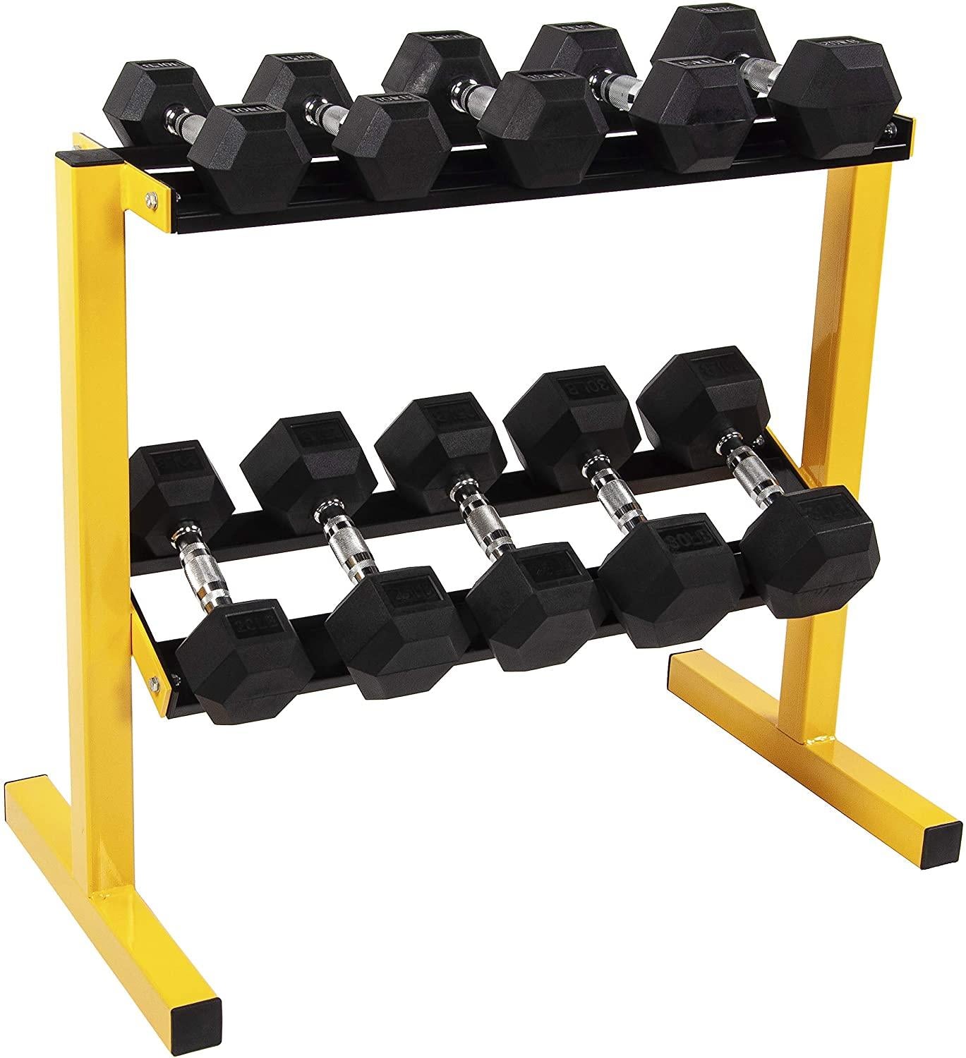 Everyday Essentials  From Rubber Encased Hex Dumbbells, 200 lbs Set with Rack