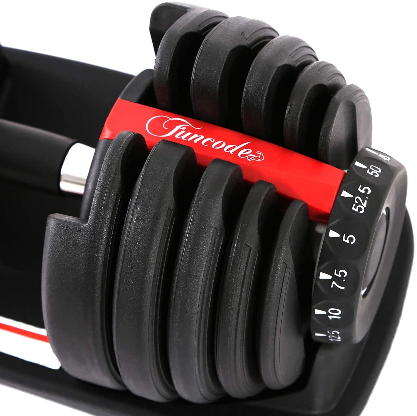 Funcode Adjustable Dumbbell, 5-52.5Lbs Weight Options, Anti-Slip Handle, All-Purpose, Home, Gym, Office(Single Dumbbell 1x52.5Lbs)