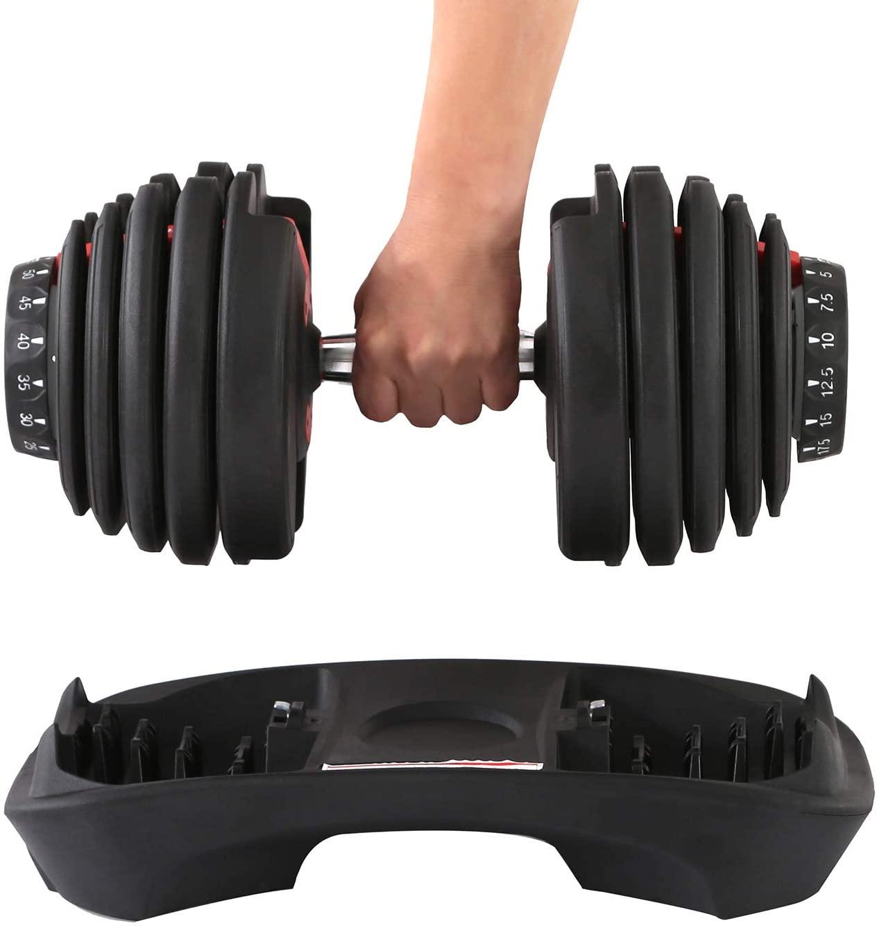 Funcode Adjustable Dumbbell, 5-52.5Lbs Weight Options, Anti-Slip Handle, All-Purpose, Home, Gym, Office(Single Dumbbell 1x52.5Lbs)