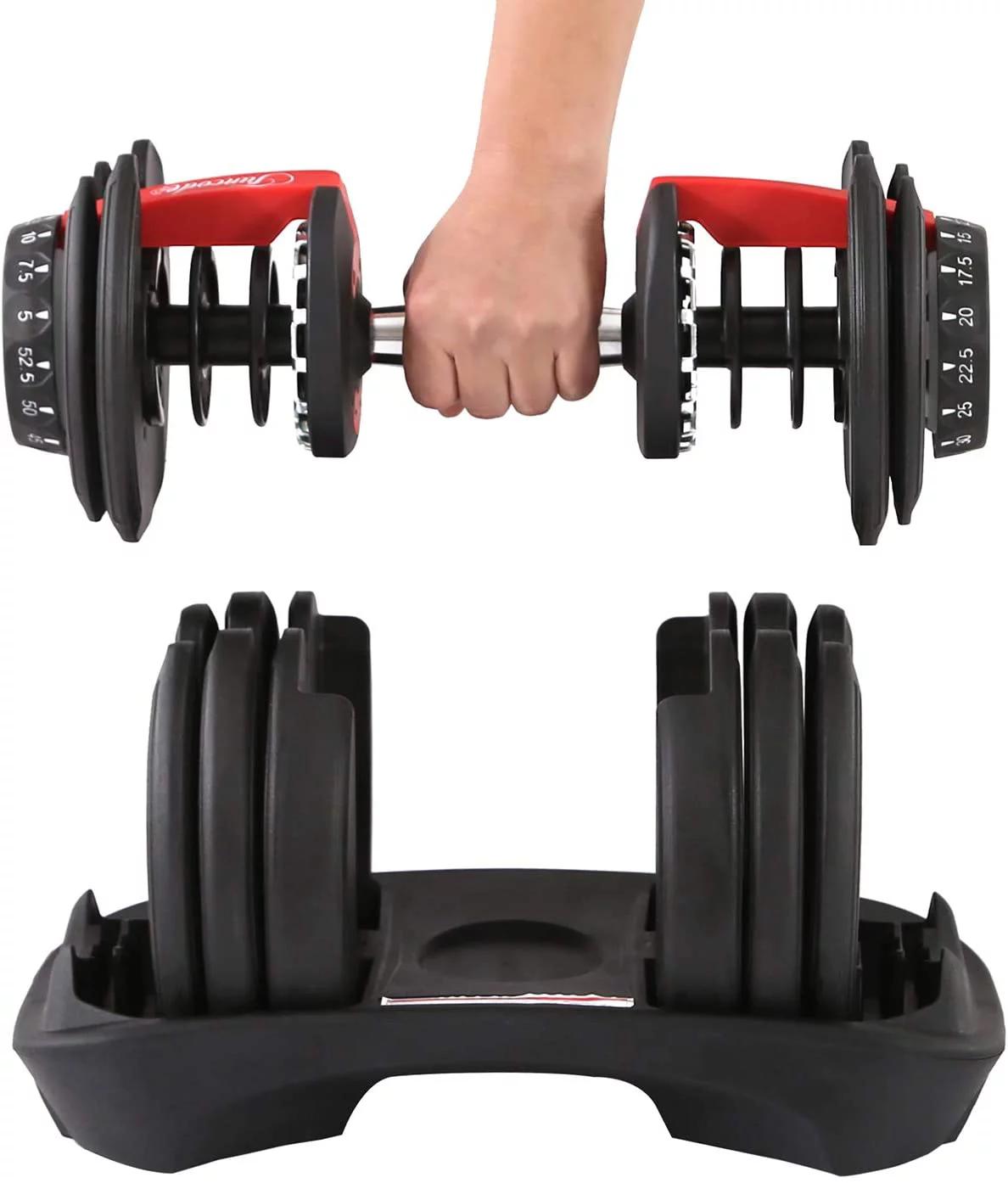 Funcode Adjustable Dumbbell, 5-52.5Lbs Weight Options, Anti-Slip Handle, All-Purpose, Home, Gym, Office(Single Dumbbell 1x52.5Lbs)