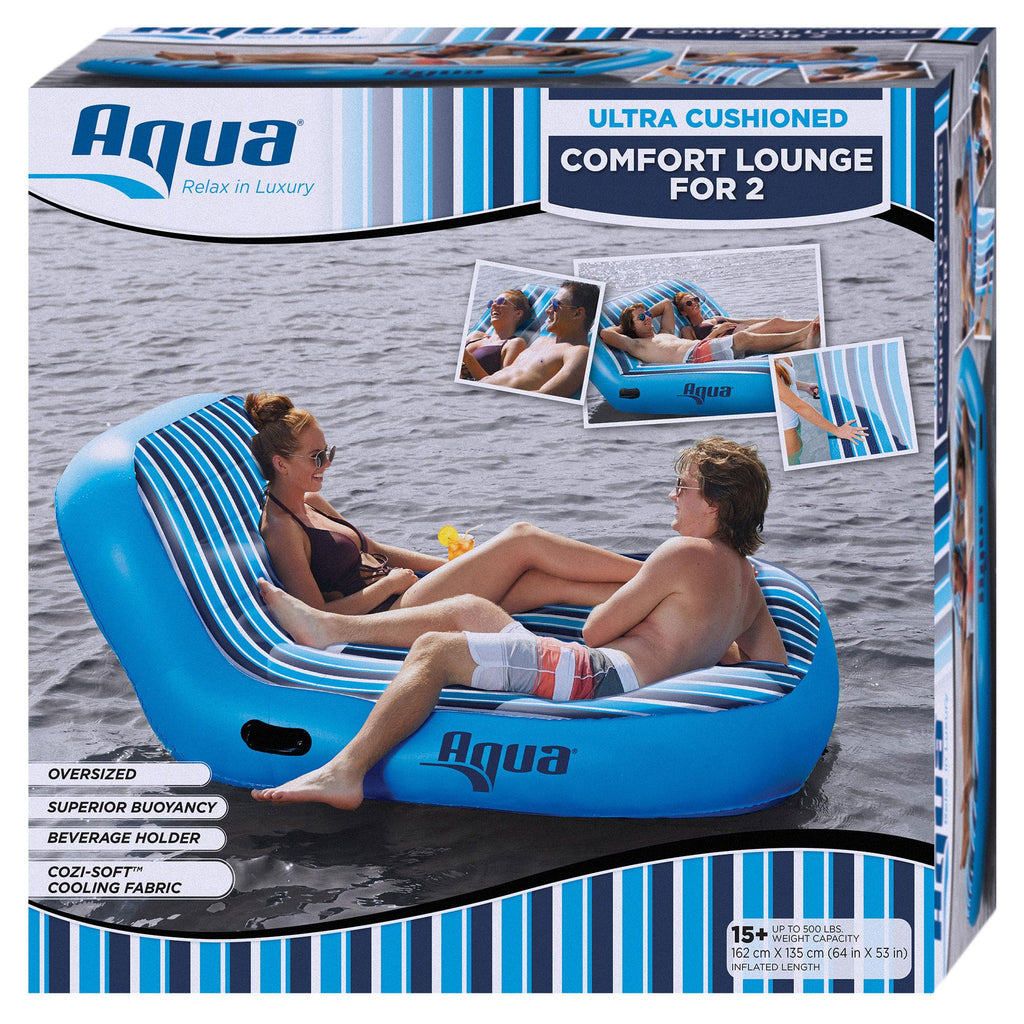 Aqua Leisure Aqua Inflatable 2 Person Pool Float Recliner Lounger Raft with Heavy Duty Dual Action Hand Pump with 4 Nozzle Adapters