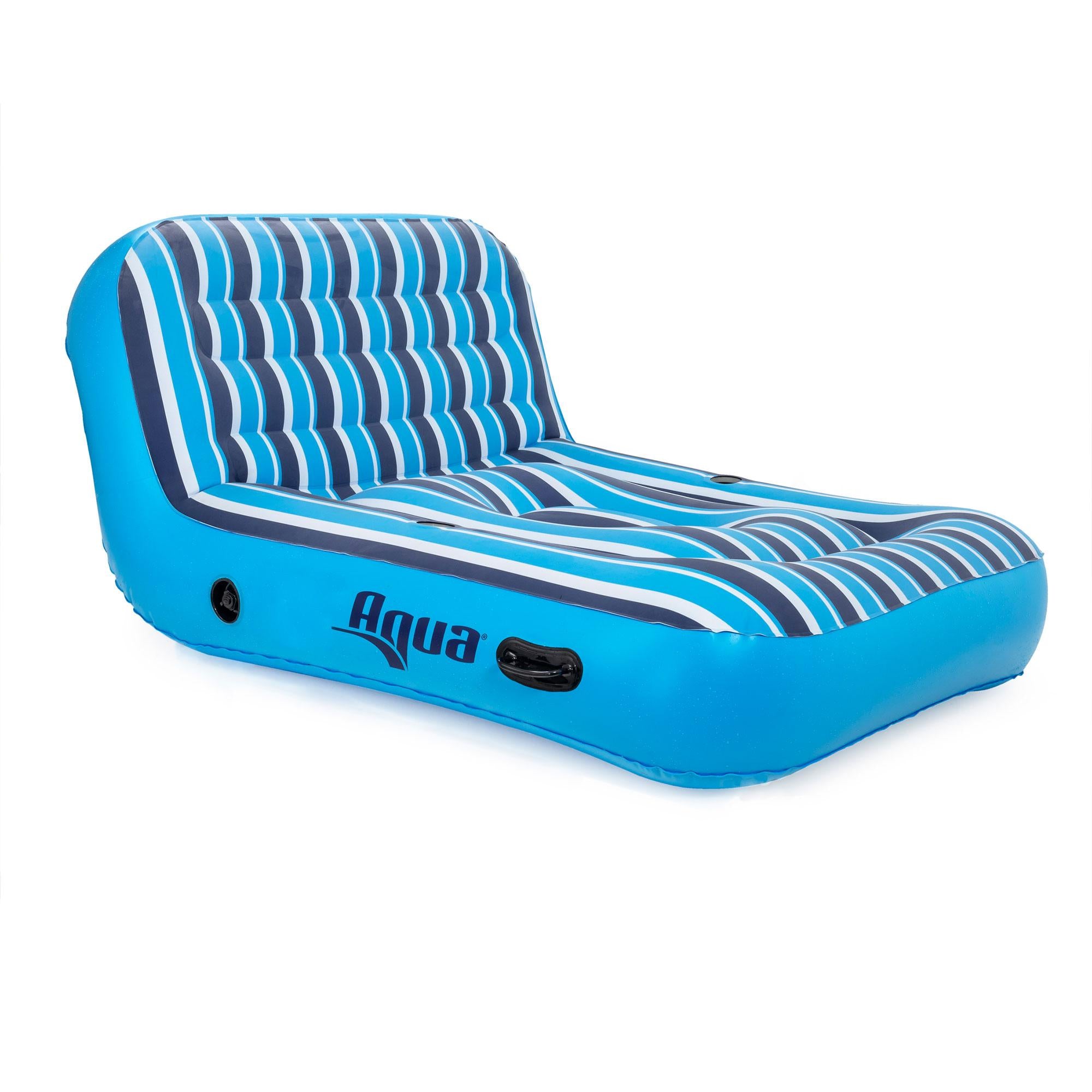 Aqua Leisure Aqua Inflatable 2 Person Pool Float Recliner Lounger Raft with Heavy Duty Dual Action Hand Pump with 4 Nozzle Adapters