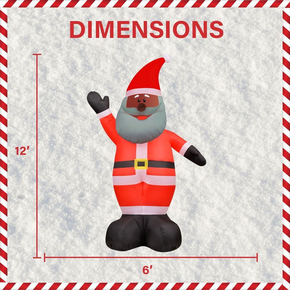 12 ft. x 6 ft. Pre-Lit Tall African American Santa Claus Christmas Inflatable with Storage Bag