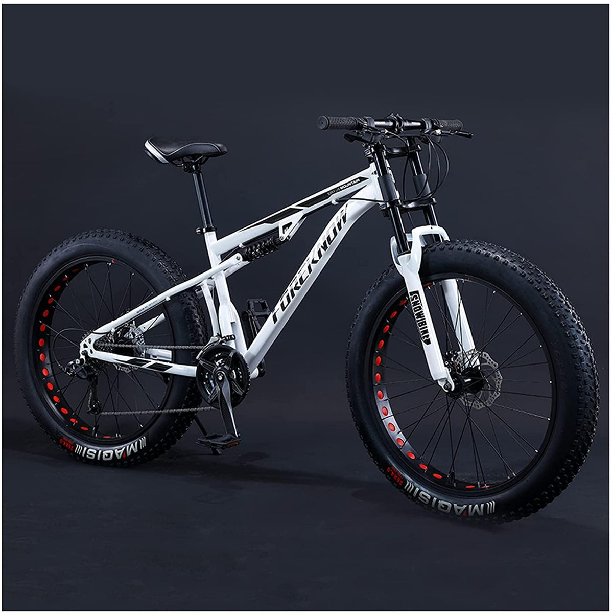 QMMD 26-Inch Mountain Trail Bike, 21-27-30 Speed Mountain Bikes, Adult Full Suspension All Terrain Mountain Bike, Adjustable Seat Men's Bike,1 White,21 Speed