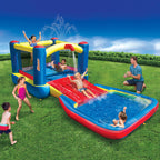 Banzai 35533 Bounce N Splash Water Park Aquatic Activity Play Center with Slide, Grounding Stakes, Pump Included, and Portable