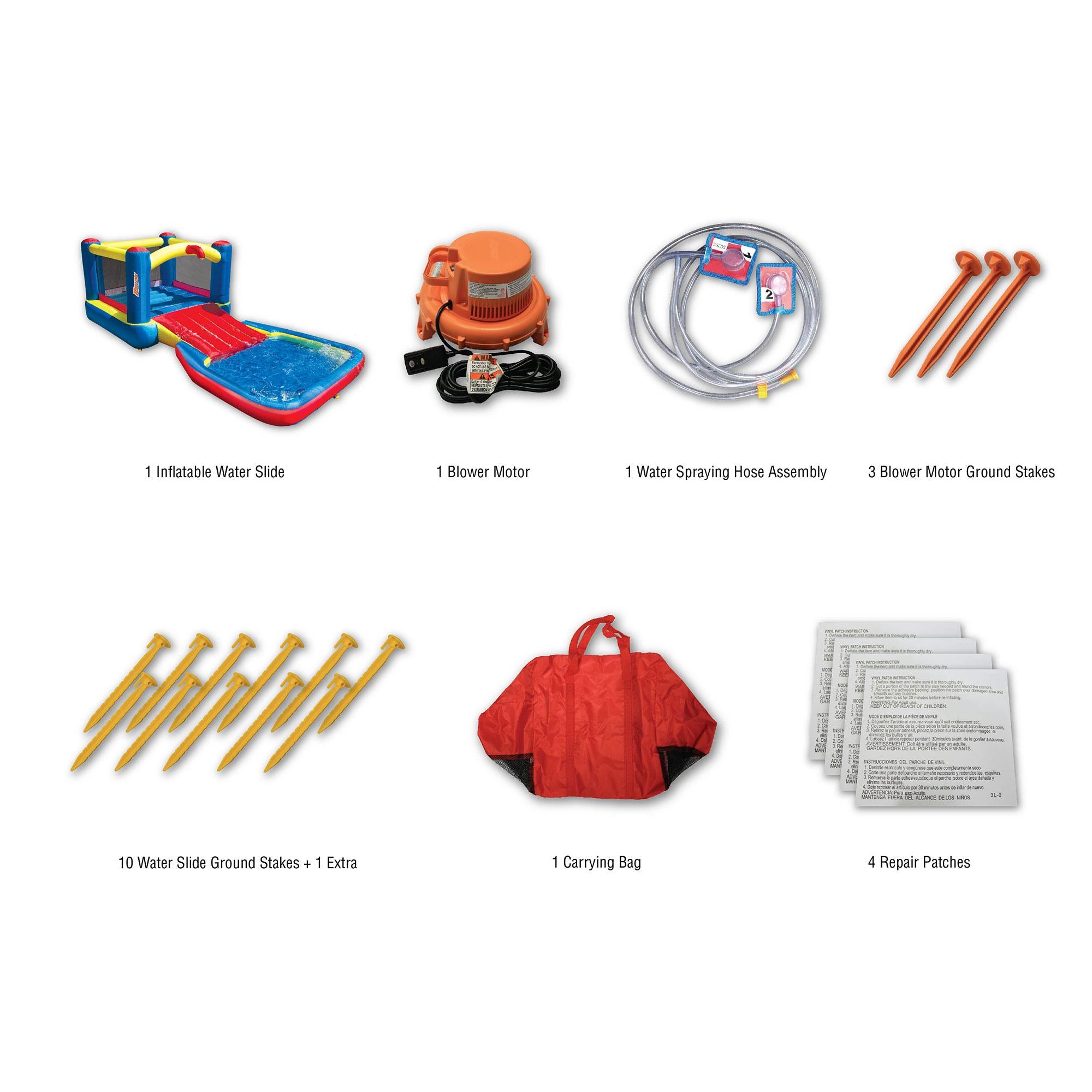 Banzai 35533 Bounce N Splash Water Park Aquatic Activity Play Center with Slide, Grounding Stakes, Pump Included, and Portable