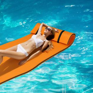 Gymax Orange 3-Layer Floating Pad Tear-proof Water Mat Island Water Sports Outdoor Relaxing
