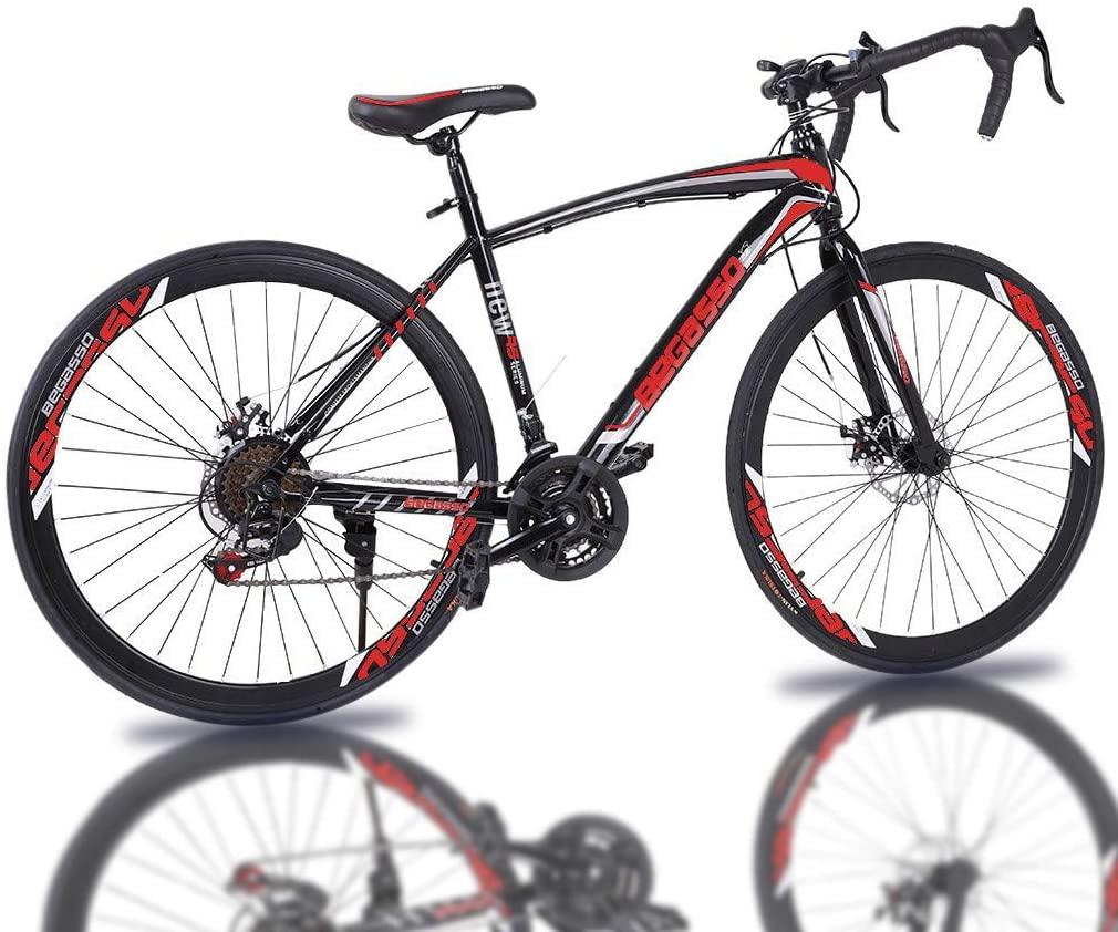 Sentuca Aluminum Road Bike, Carbon Fork Road Bike 21 Speed Disc Brakes, 700c, Red