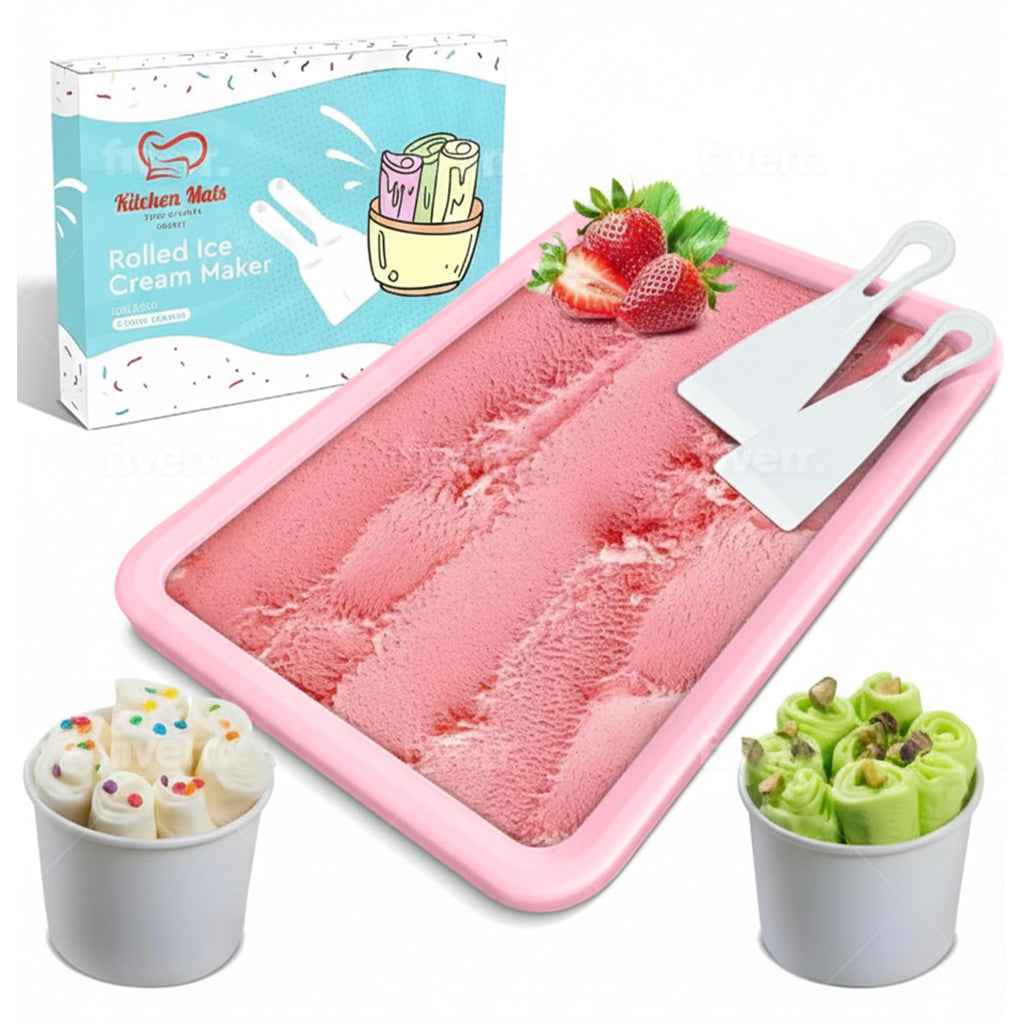 Extra LarRolled Ice Cream Maker (14"x10") - Make  IceCream w/Family - Manual Roll Your Own IceCream - Roll Ice Cream Tray (Light Pink)