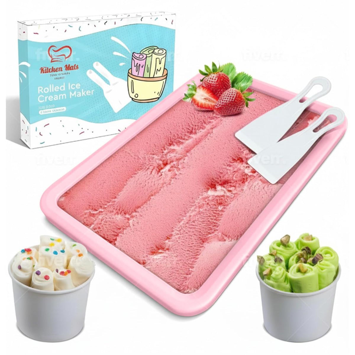 Extra LarRolled Ice Cream Maker (14"x10") - Make  IceCream w/Family - Manual Roll Your Own IceCream - Roll Ice Cream Tray (Light Pink)