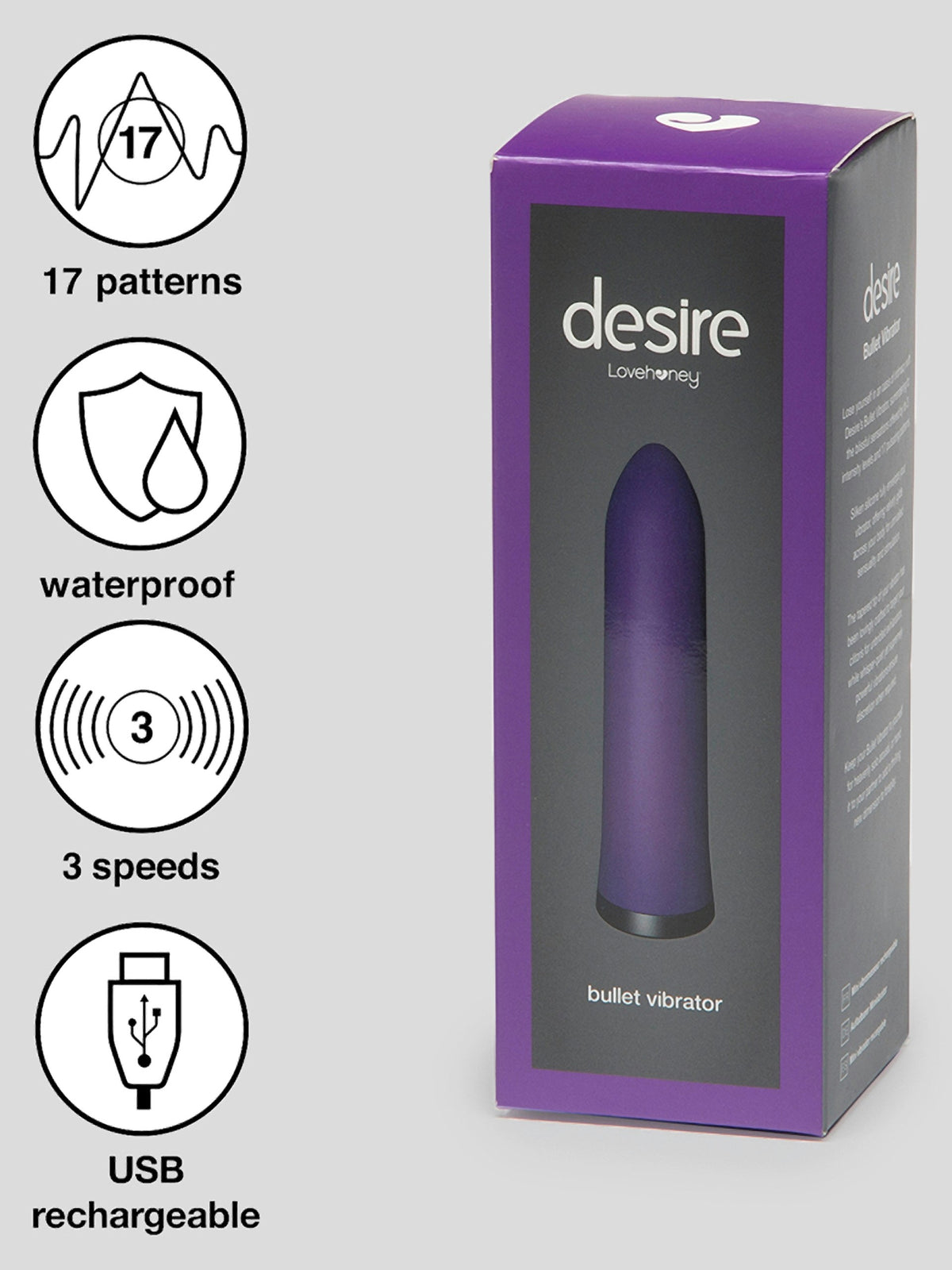 Desire Luxury Rechargeable Bullet Vibrator, Purple
