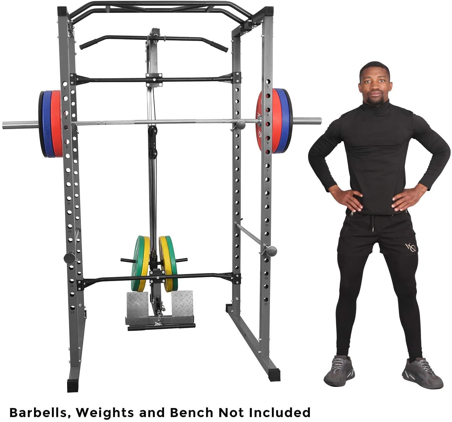 Kicode Power Squat Rack, Heavy Duty Multi-Function Power CaRack, Home Gym Exercise Bench Press Weightlifting Workout Station, Weight Capacity 1000 Pounds