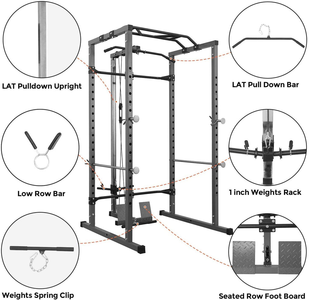 Power Squat Rack, Heavy Duty Multi-Function Power CaRack, Home Gym Exercise Bench Press Weightlifting Workout Station