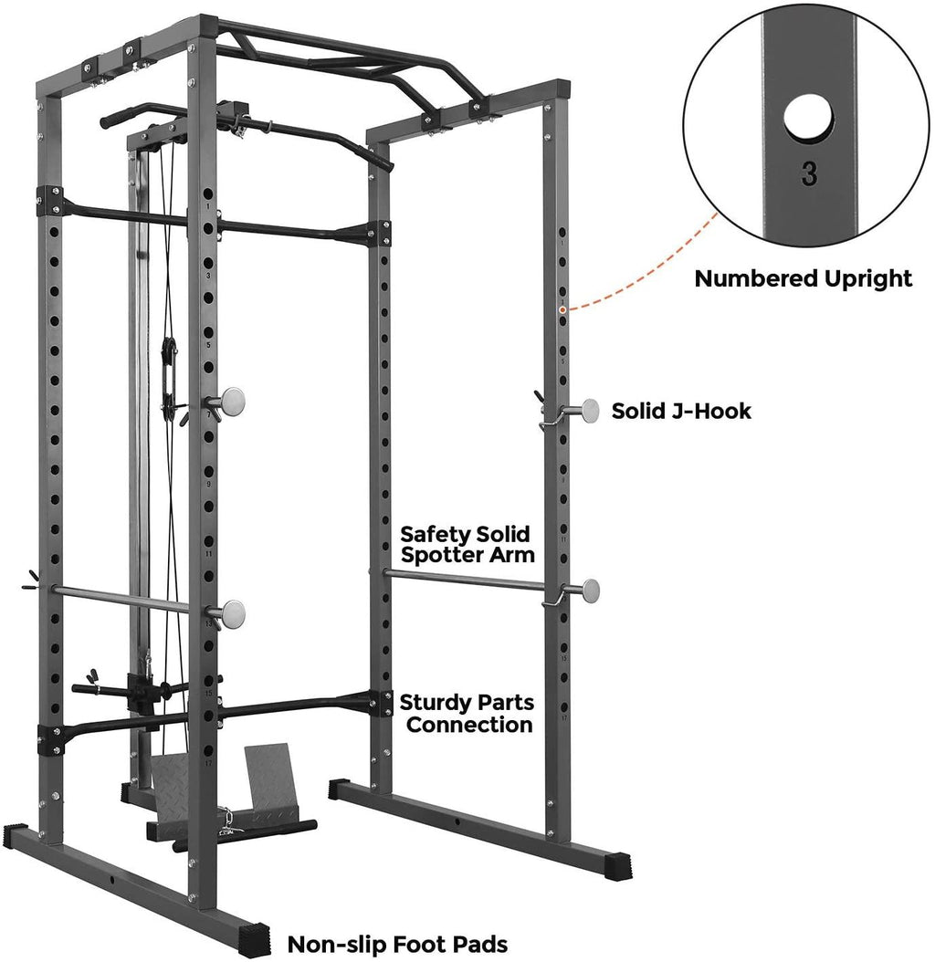 Kicode Power Squat Rack, Heavy Duty Multi-Function Power CaRack, Home Gym Exercise Bench Press Weightlifting Workout Station, Weight Capacity 1000 Pounds