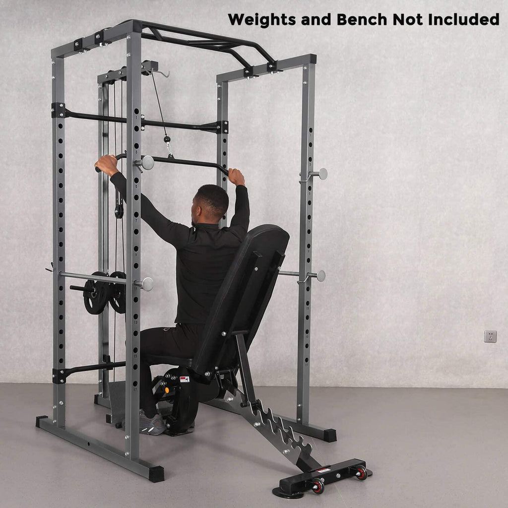 Power Squat Rack, Heavy Duty Multi-Function Power CaRack, Home Gym Exercise Bench Press Weightlifting Workout Station