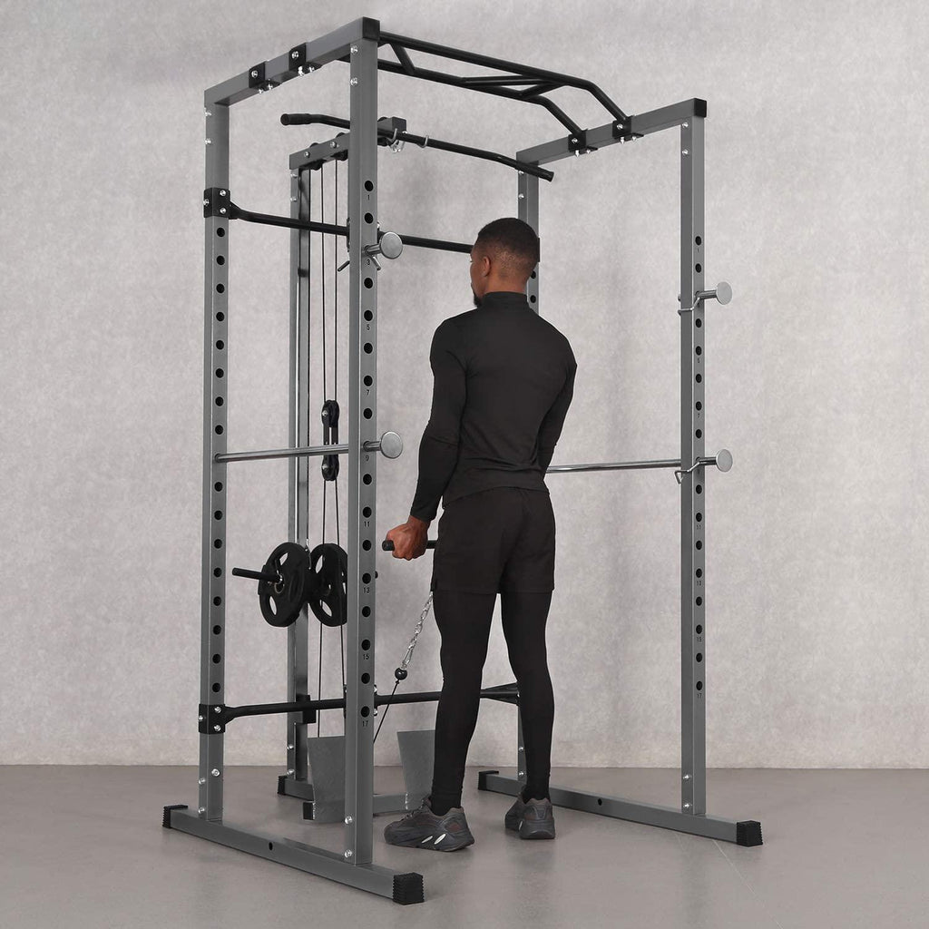 Power Squat Rack, Heavy Duty Multi-Function Power CaRack, Home Gym Exercise Bench Press Weightlifting Workout Station