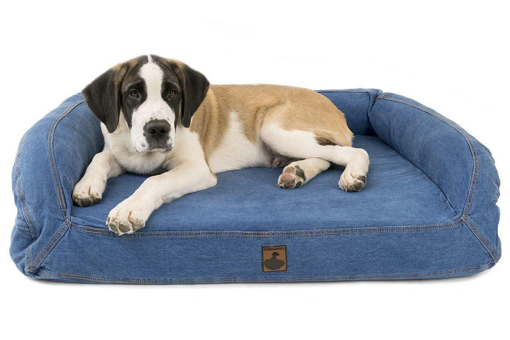 K9 Ballistics Bolstered Denim Orthopedic Memory Foam Bolstered Dog Bed with Waterproof Liner