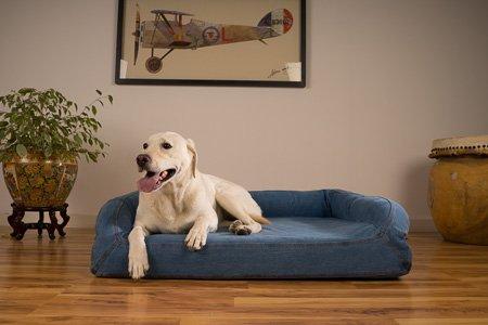 K9 Ballistics Bolstered Denim Orthopedic Memory Foam Bolstered Dog Bed with Waterproof Liner
