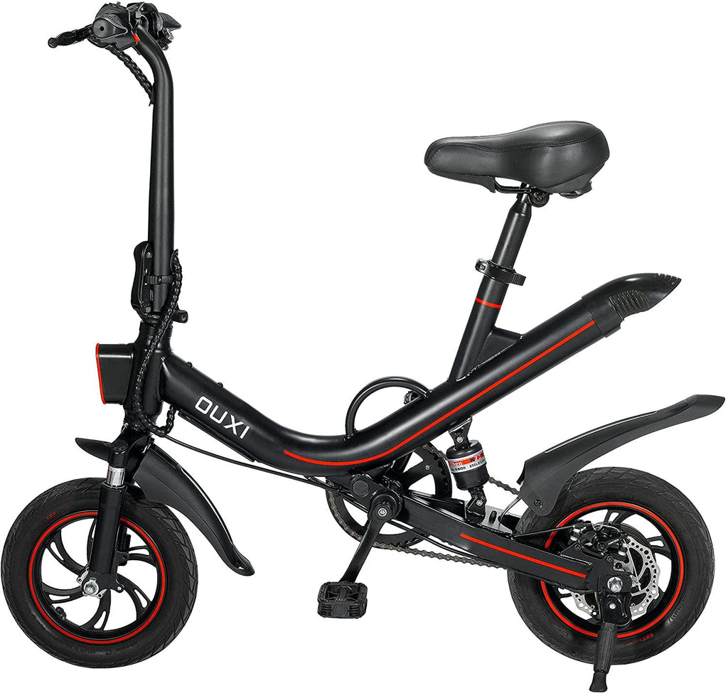 OUXI Electric Bike for Adults Teens, Electric Bike 350W 12 Inch Fold Bicycle 36V 7.8Ah Lithium-Ion Battery, Black