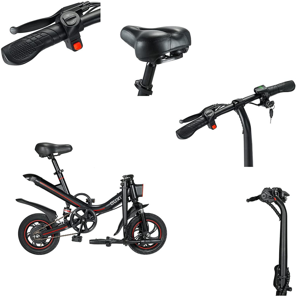 OUXI Electric Bike for Adults Teens, Electric Bike 350W 12 Inch Fold Bicycle 36V 7.8Ah Lithium-Ion Battery, Black