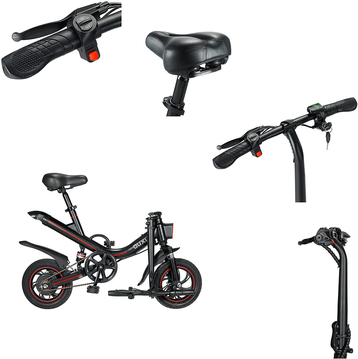 OUXI Electric Bike for Adults Teens, Electric Bike 350W 12 Inch Fold Bicycle 36V 7.8Ah Lithium-Ion Battery, Black