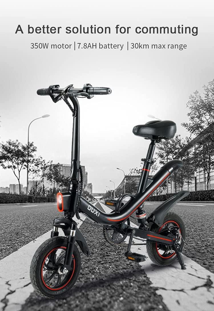 OUXI Electric Bike for Adults Teens, Electric Bike 350W 12 Inch Fold Bicycle 36V 7.8Ah Lithium-Ion Battery, Black