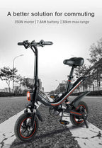 OUXI Electric Bike for Adults Teens, Electric Bike 350W 12 Inch Fold Bicycle 36V 7.8Ah Lithium-Ion Battery, Black