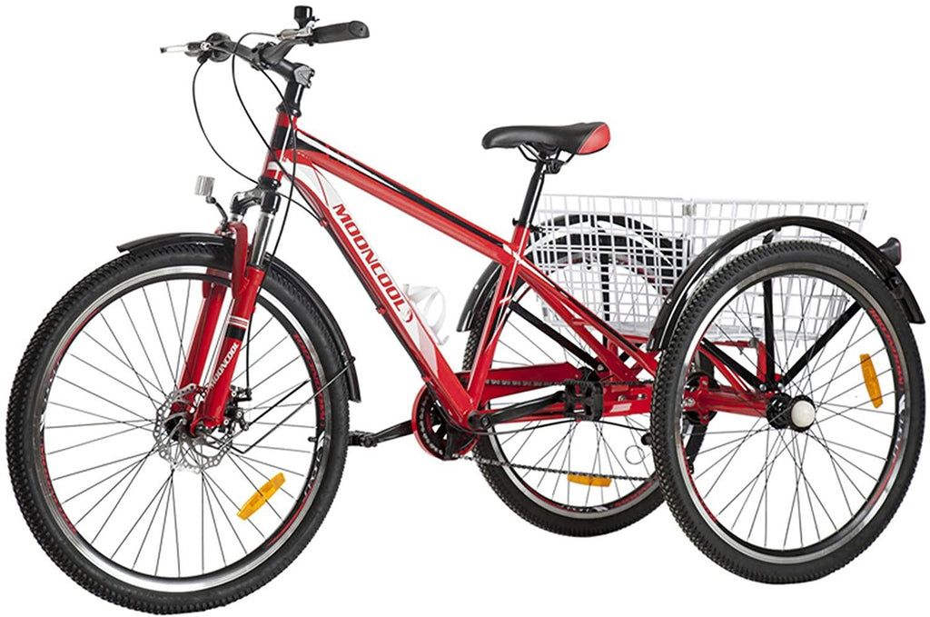 Barbella Adult Mountain Bike, 7 Speed Three Wheel Bike Mountain Tricycle Cruiser Trike, 24/26/27.5 Inch Adults Trikes with Shopping Basket, Exercise Men's Women's Tricycles