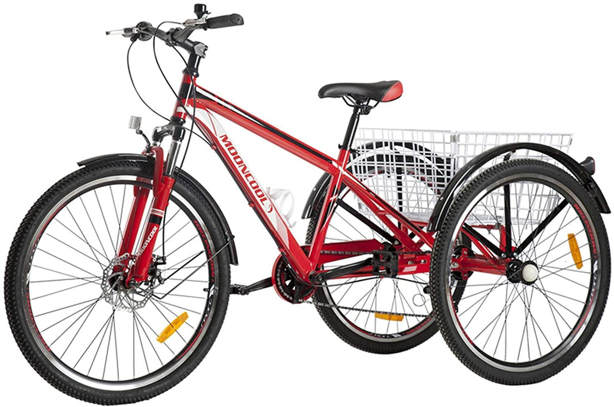 Barbella Adult Mountain Bike, 7 Speed Three Wheel Bike Mountain Tricycle Cruiser Trike, 24/26/27.5 Inch Adults Trikes with Shopping Basket, Exercise Men's Women's Tricycles