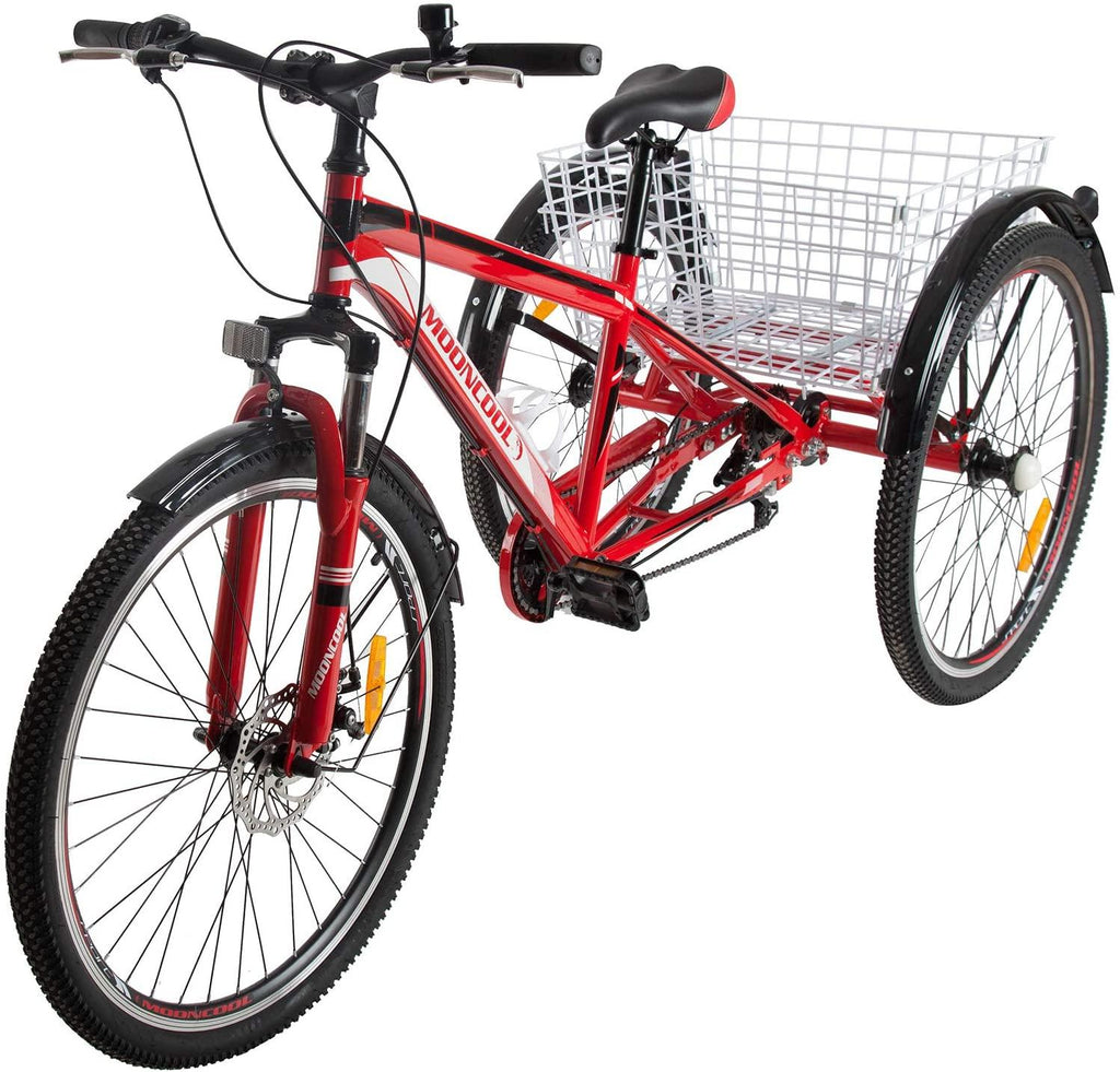 Barbella Adult Mountain Bike, 7 Speed Three Wheel Bike Mountain Tricycle Cruiser Trike, 24/26/27.5 Inch Adults Trikes with Shopping Basket, Exercise Men's Women's Tricycles