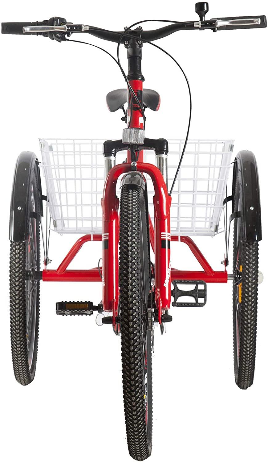 Barbella Adult Mountain Bike, 7 Speed Three Wheel Bike Mountain Tricycle Cruiser Trike, 24/26/27.5 Inch Adults Trikes with Shopping Basket, Exercise Men's Women's Tricycles