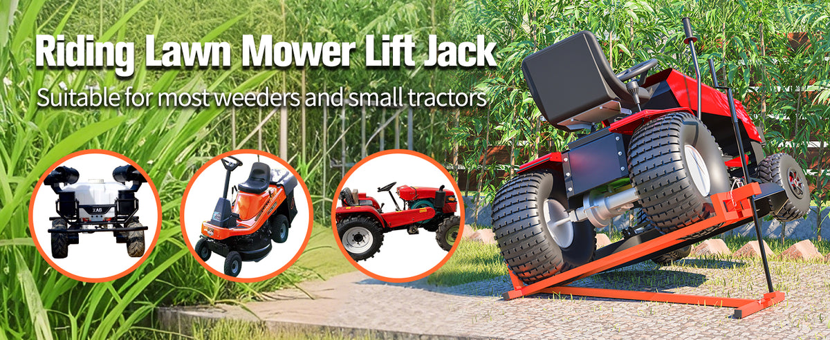 Lawn Mower Lift Jack 880Lbs Riding Mower Lift with Manual Handle and Power Tool Extension Handle Space-Saving Foldable Lawn Tractor Lift for Lawn mowers and Garden Tractors (Orange)