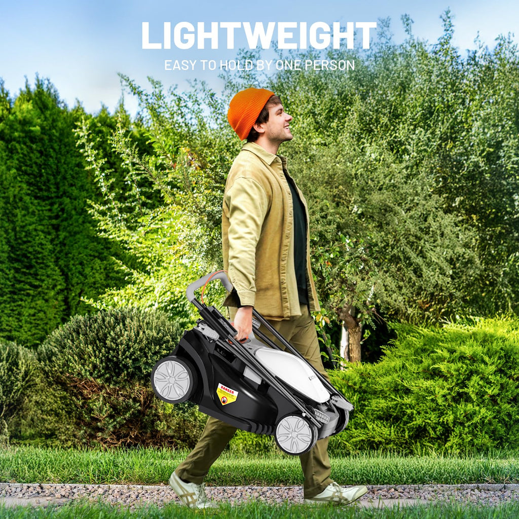 Electric Lawn Mower Cordless,Grass Cutter Machine for 1600 Sq.Ft. Lawnmower with Motor,13 in Cutting Width,8 Gallon Capacity,Cutting Height from 1 to 2.5 in（ 4.0 Battery）