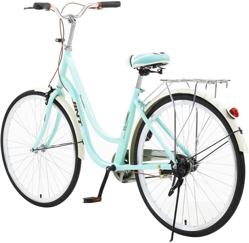 【Fast SHIPPMENT】 26 Inch Women's Cruiser Bike, Classic Unisex Bicycle with Baskets and Back Seats Retro Bicycle Beach Cruiser Bicycle, Road Bike Seaside Travel Bicycle Commuter Bicycle, Blue