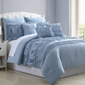 Pacific Coast Textiles Blue Embroidery Microfiber Comforters, Queen, Embroidered Textured 8 Count